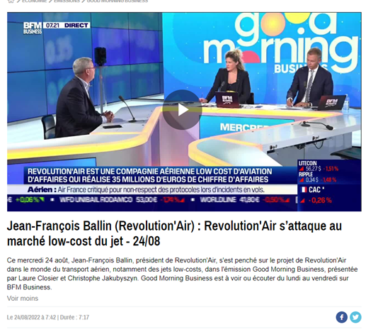 Jean-François Ballin (Revolution’Air) : Revolution’Air s’attaque au marché low-cost du jet – 24/08